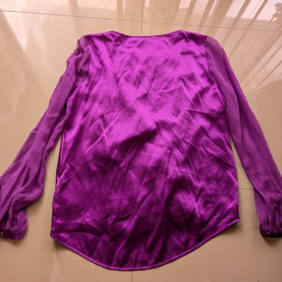 Marciano Silk Blouse Sheer Long SleevePurple Silk Blouse Marciano Long Sleeve - Picture 13 of 16
